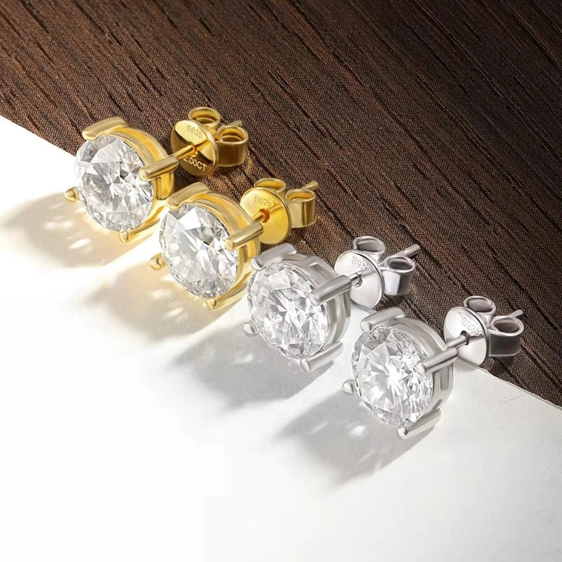 4-prong moissanite solitaire stud earrings in 18K gold plating and 925 sterling silver with butterfly backs – Sensitive Stones