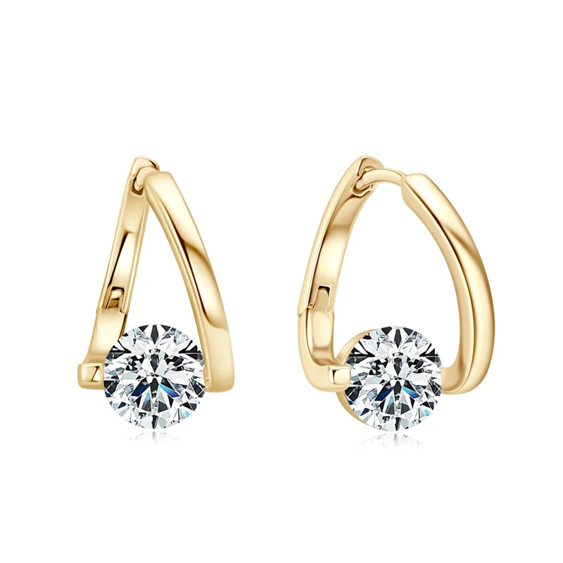 Moissanite Solitaire Twist Hoop Earrings in gold finish, 925 sterling silver, with sparkling D color moissanites - Sensitive Stones