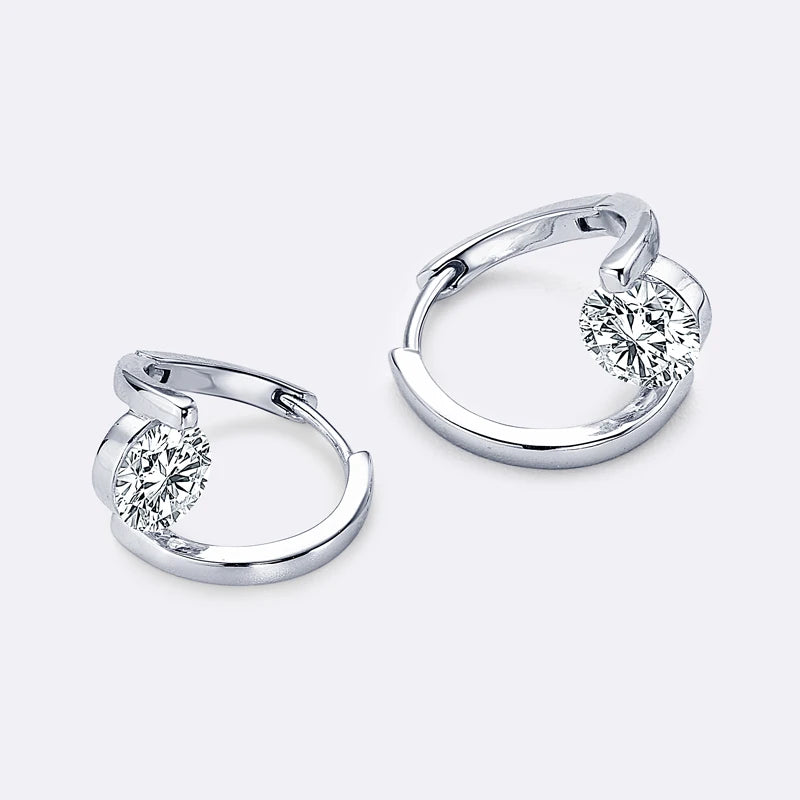 Pair of Moissanite Solitaire Twist Hoop Earrings in silver 925 sterling, showcasing solitaire D color moissanites - Sensitive Stones