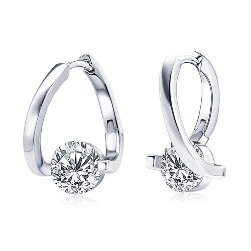 Moissanite Solitaire Twist Hoop Earrings in white gold finish, 925 sterling silver, with sparkling D color moissanites - Sensitive Stones