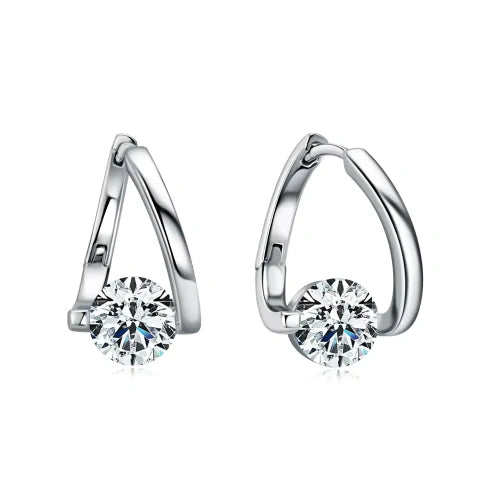 Moissanite Solitaire Twist Hoop Earrings in white gold finish, 925 sterling silver, with sparkling D color moissanites - Sensitive Stones