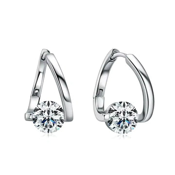 Moissanite Solitaire Twist Hoop Earrings in white gold finish, 925 sterling silver, with sparkling D color moissanites - Sensitive Stones