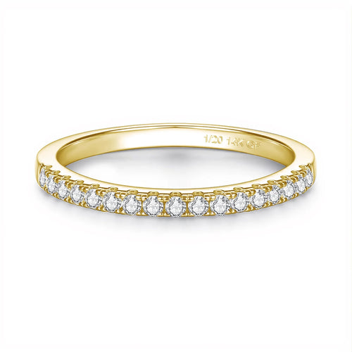 Moissanite stackable ring in 14K gold filled with 1.5mm prong-set stones, stamped 1/20 14K GF - Sensitive Stones