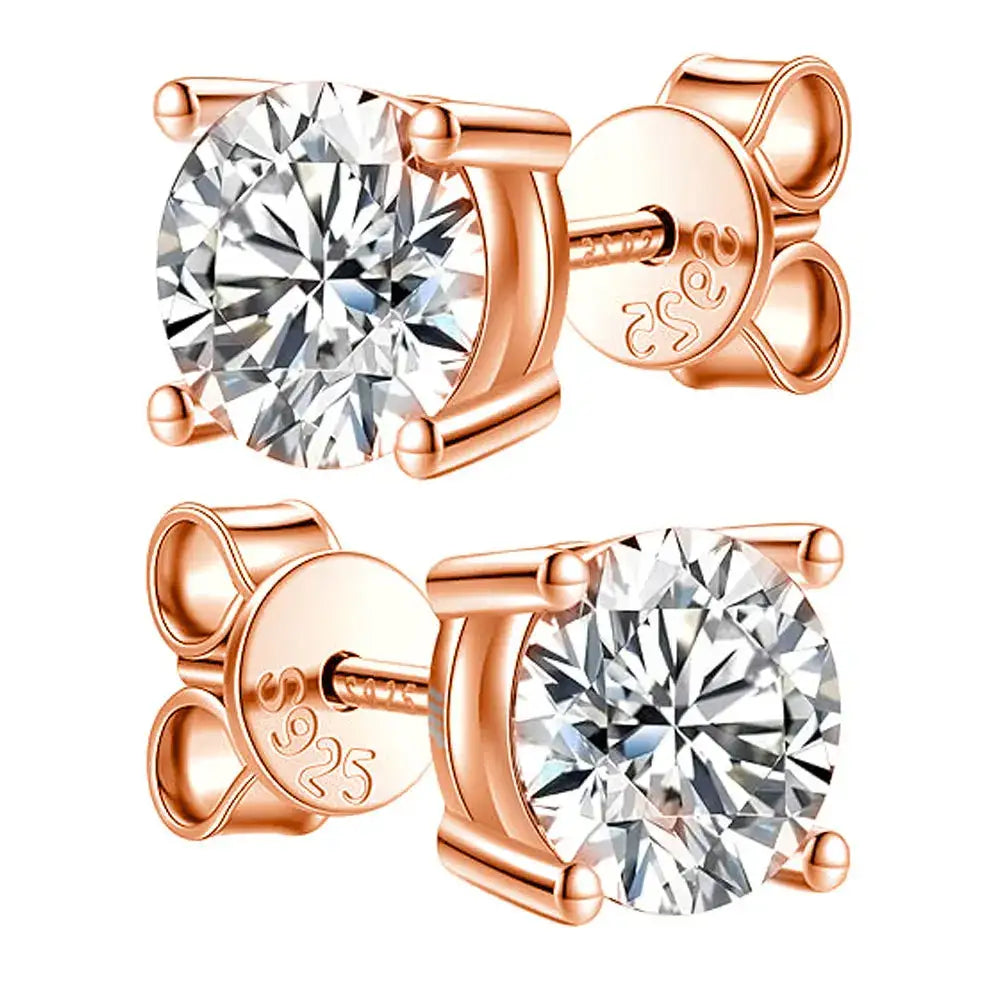 Moissanite stud earrings in 925 sterling silver with 18K rose gold plating – Sensitive Stones