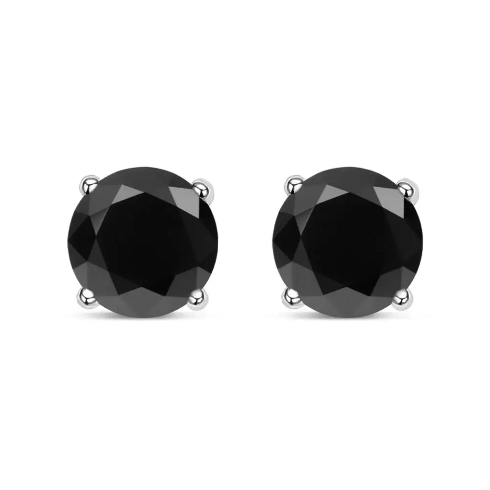 Black moissanite stud earrings, round cut, set in 925 sterling silver with 18K gold plating | Sensitive Stones