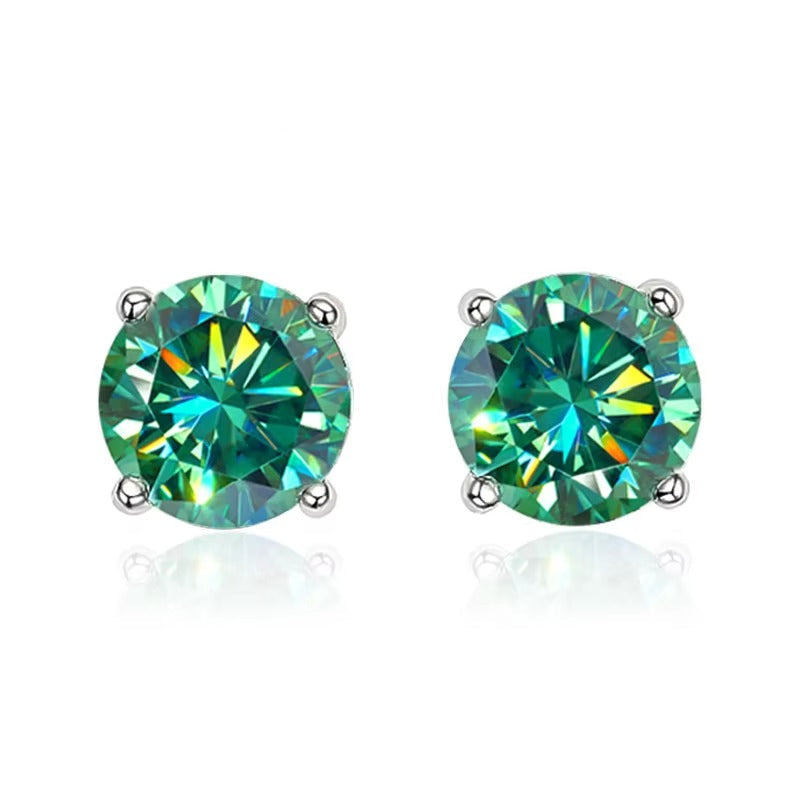 Green moissanite solitaire stud earrings in 925 sterling silver with 18K gold plating –  round cut stones | Sensitive 