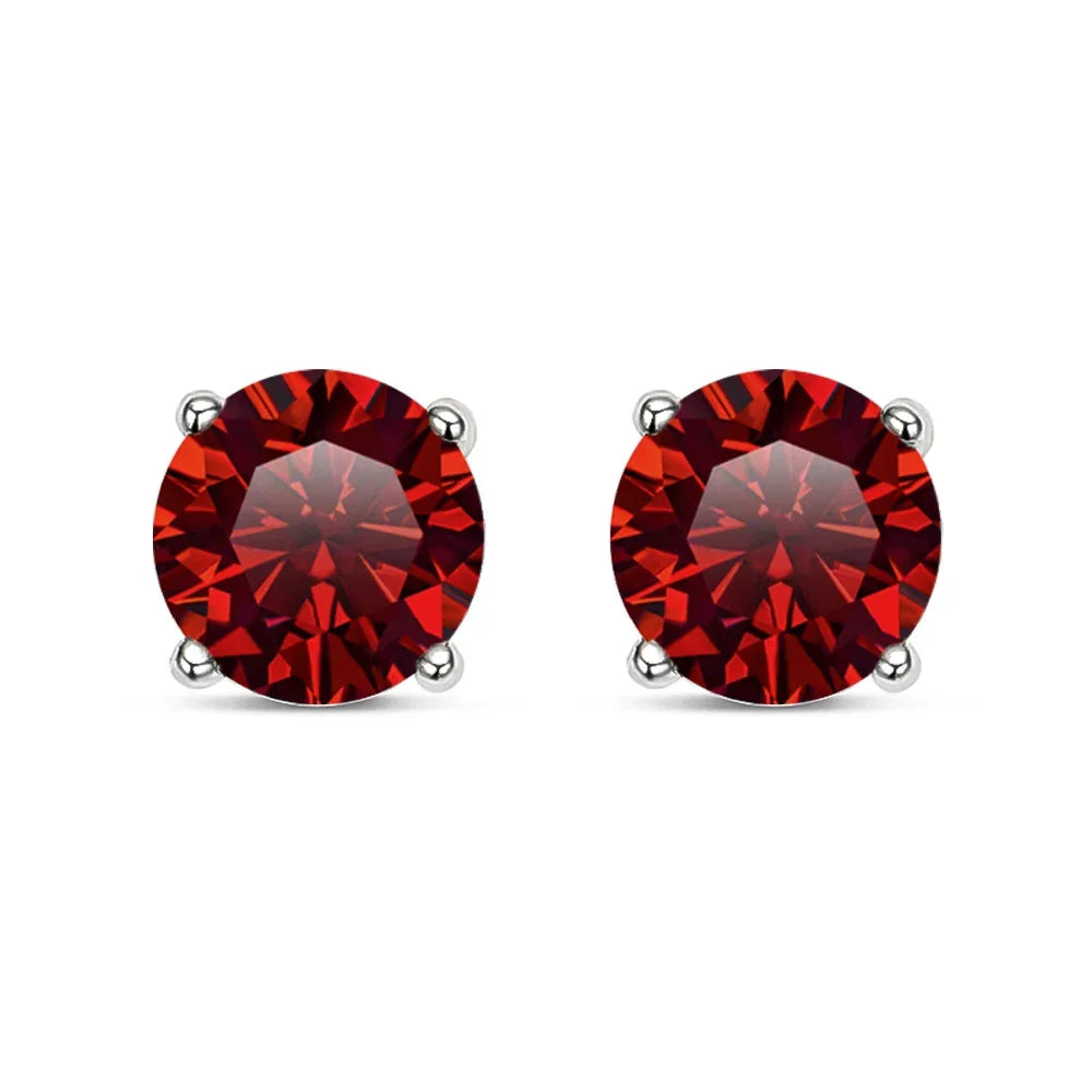 Red moissanite solitaire stud earrings, 4mm round cut, set in 925 silver with 18K gold finish – unisex jewelry | Sensitive Stones