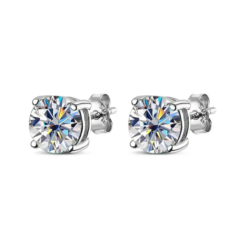 White moissanite solitaire stud earrings in 925 sterling silver with 18K gold plating –  round cut stones | Sensitive Stones