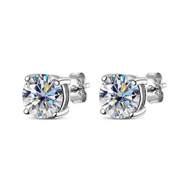 Moissanite Solitaire Stud Earrings – Classic Round, 925 Silver, 18K Gold, Unisex