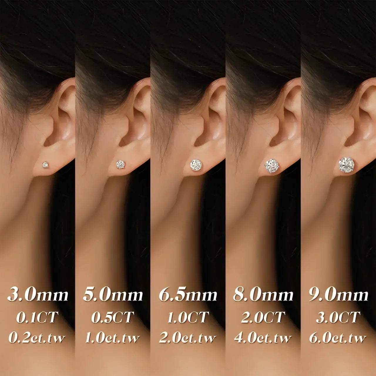 Moissanite Solitaire Stud Earrings Classic Round, 925 Silver, Unisex