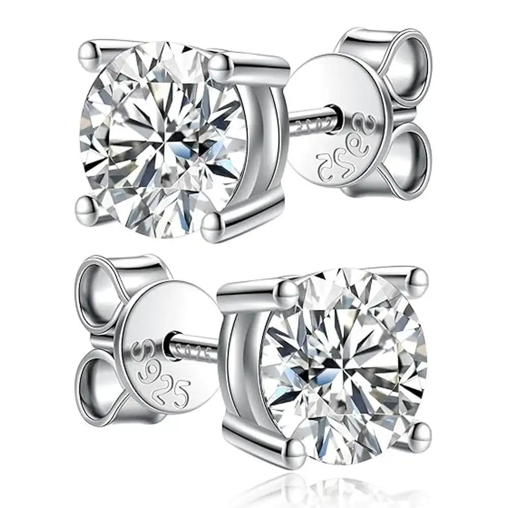 Moissanite stud earrings in 925 sterling silver with 18K white gold plating – Sensitive Stones