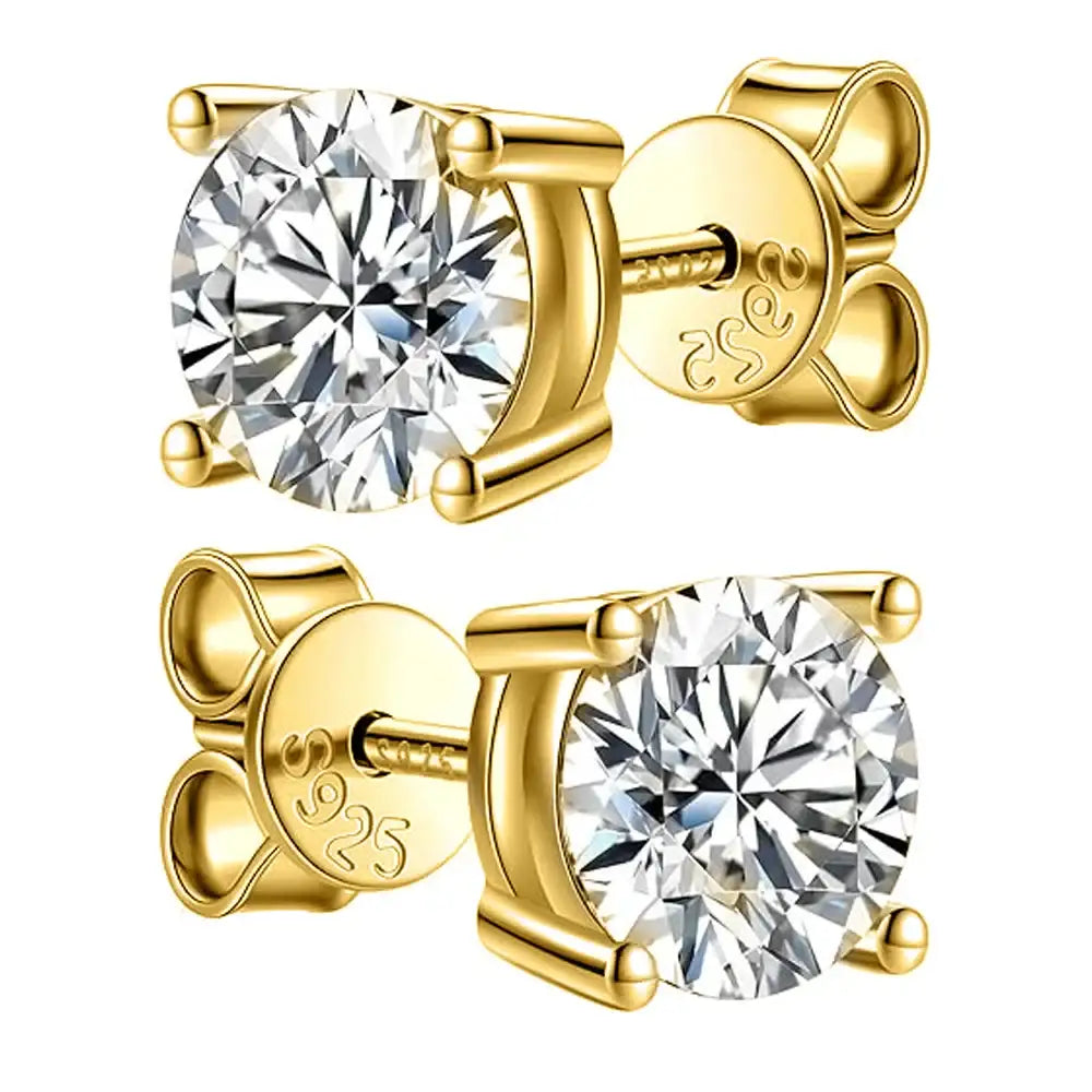 Moissanite stud earrings in 925 sterling silver with 18K yellow gold plating – Sensitive Stones