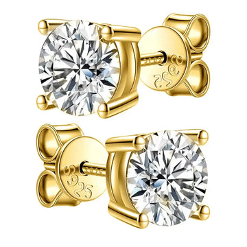 Moissanite stud earrings in 925 sterling silver with 18K yellow gold plating – Sensitive Stones