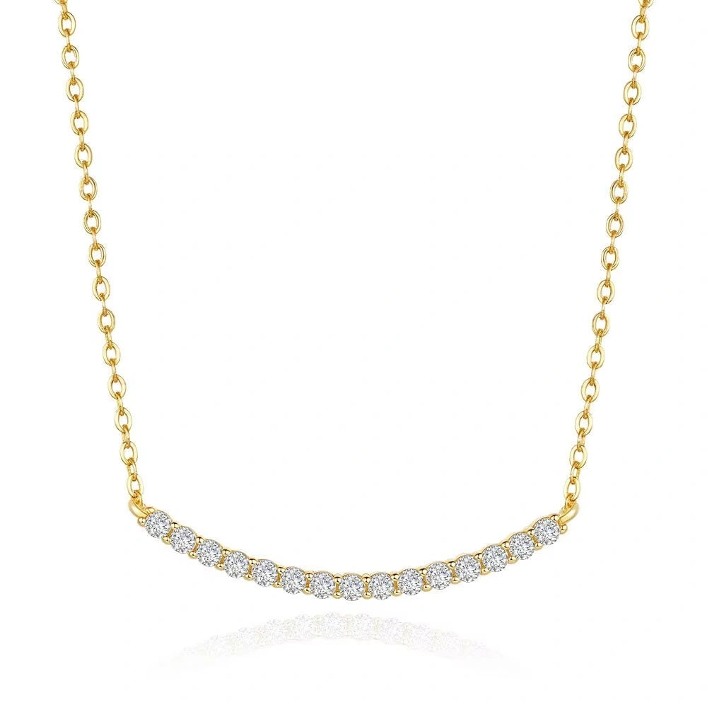 Front view of moissanite tennis bar necklace in 18K gold plated 925 silver - Sensitive Stones