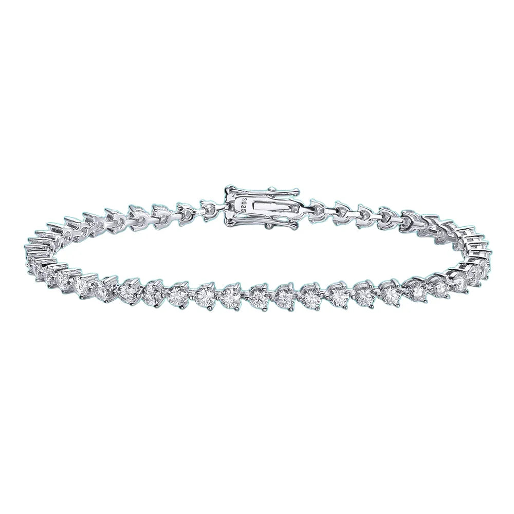 GRA-certified 3mm moissanite tennis bracelet with 3-prong setting on white background - Sensitive Stones