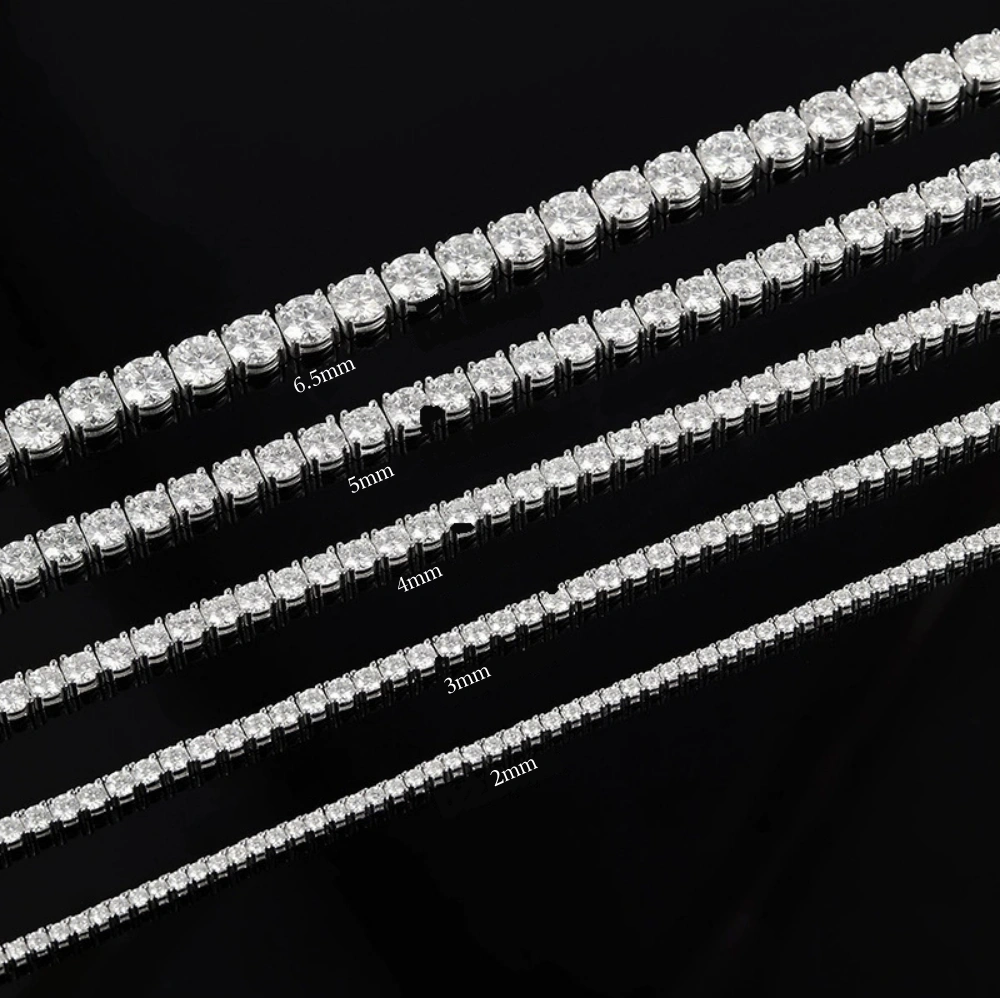 Comparisons of moissanite tennis bracelets in 2mm, 3mm, 4mm, 5mm and 6.5mm stone sizes - Sensitive Stones