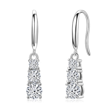 1.8 ct Moissanite Three-Stone Dangle Earrings