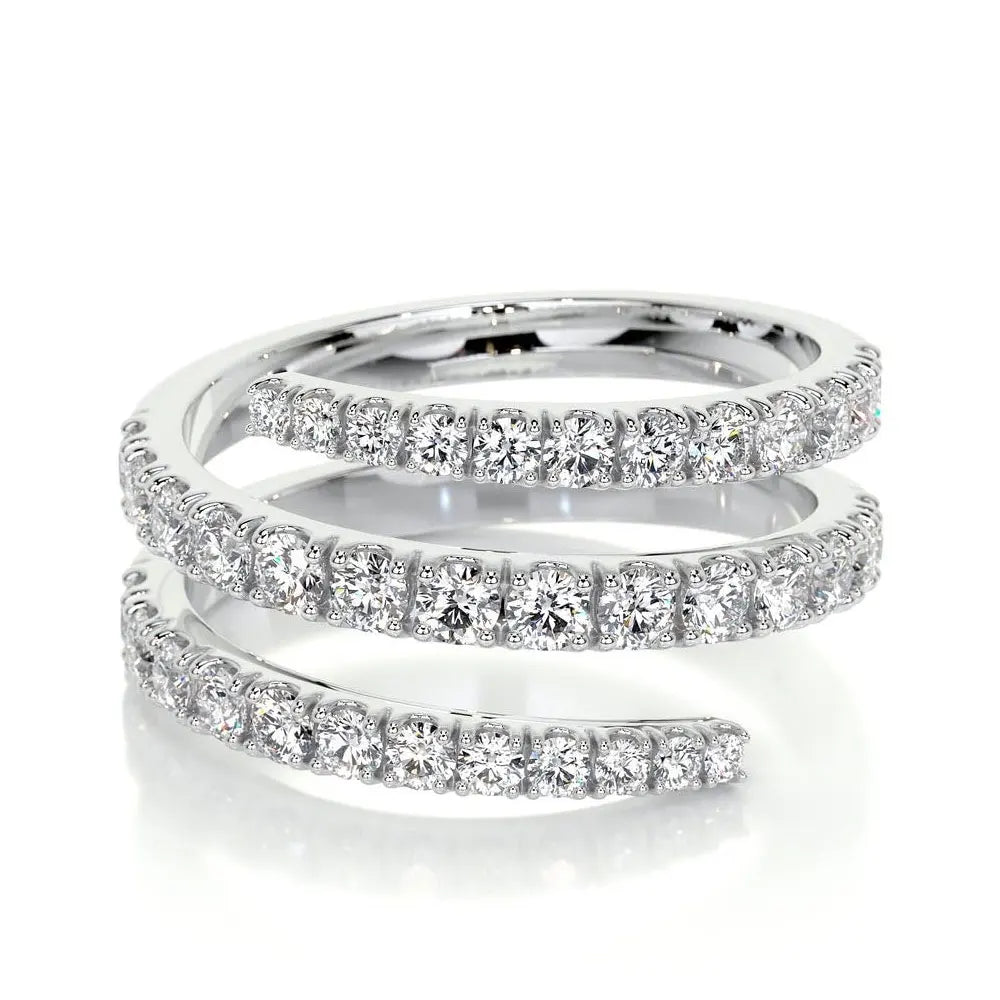 Triple wrap moissanite spiral ring set in 925 silver and white gold finish sparkling three-row coil design - Sensitive Stones