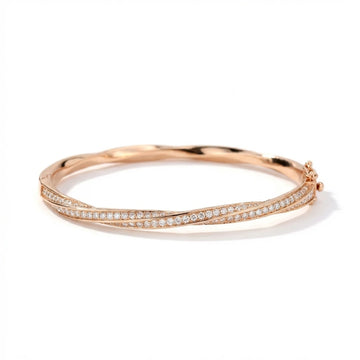 Moissanite twist bangle in 18K rose gold plated 925 sterling silver on white background - Sensitive Stones