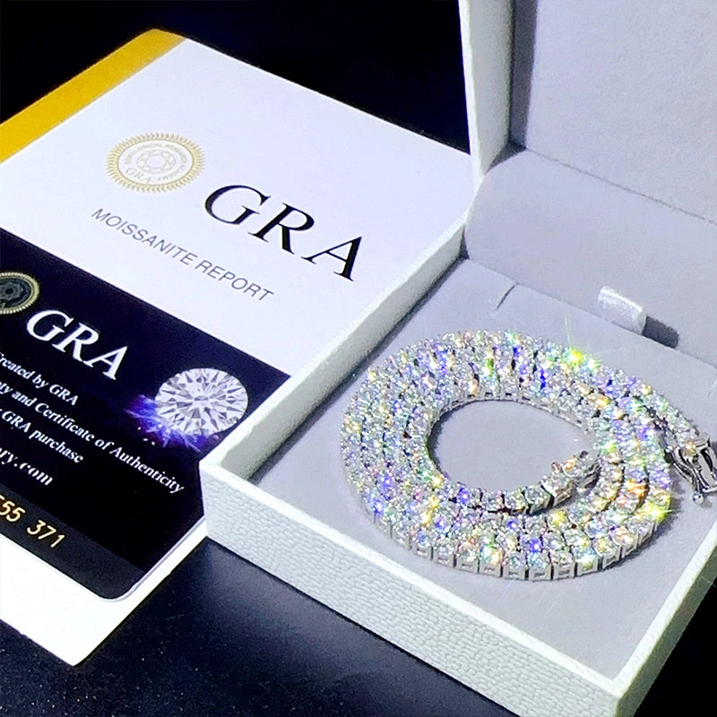 Moissanite tennis necklace in a box with GRA certification and report card - Sensiitve Stones