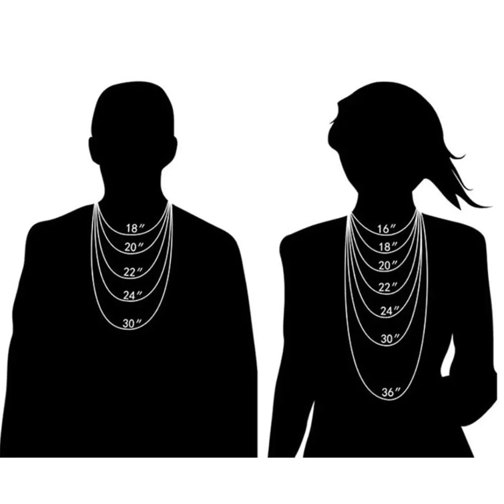 Silhouettes of a man and a woman with necklaces displaying measurement - Sensitive Stones
