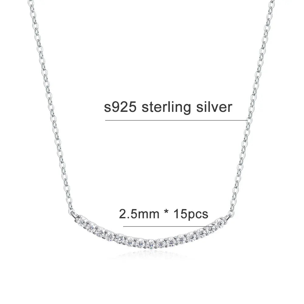 Moissanite smile bar necklace in 925 sterling silver, 2.5mm VVS1 stones, 0.9ct total weight - Sensitive Stones