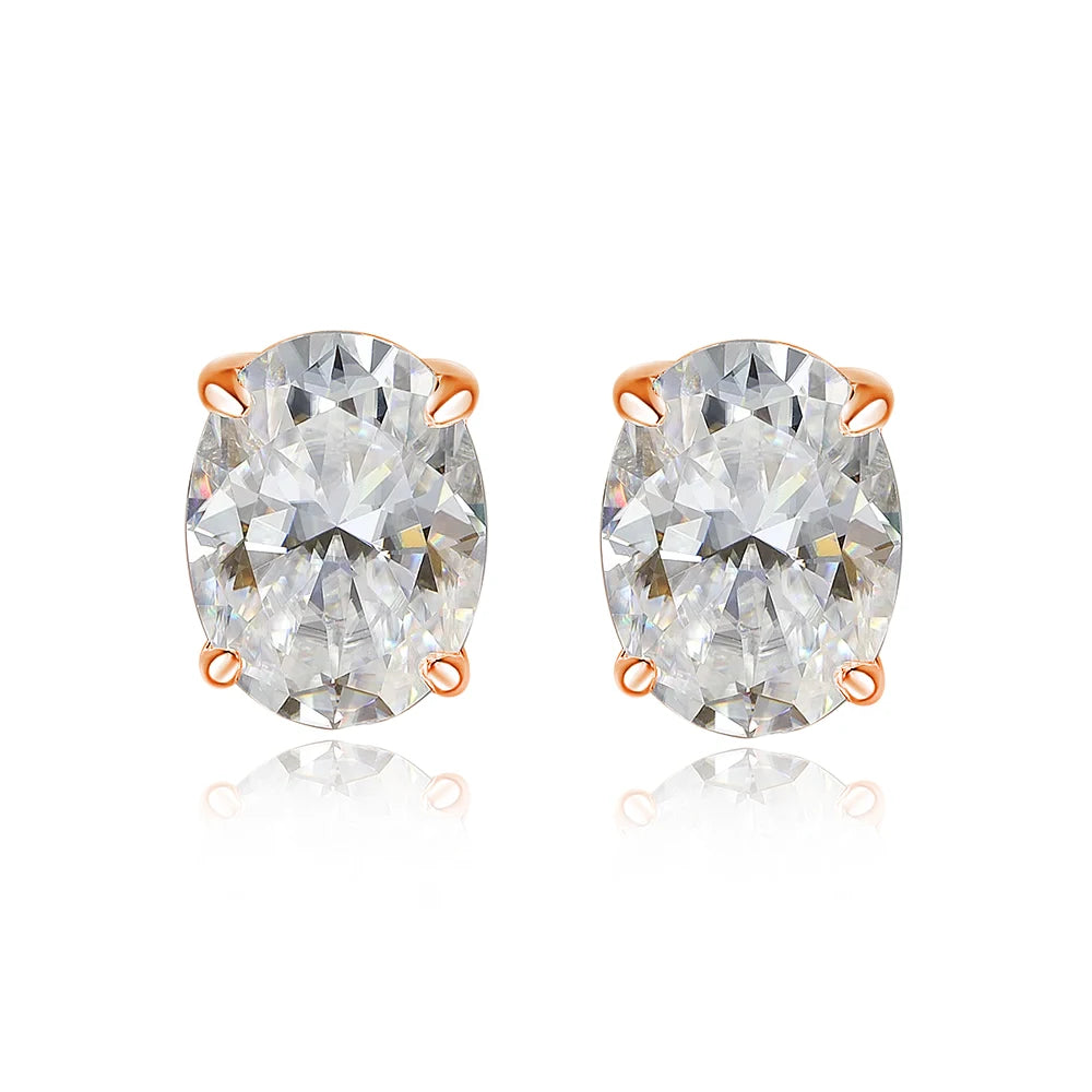 Oval cut moissanite stud earrings, 18K rose gold plated 925 sterling silver pair - Sensitive Stones