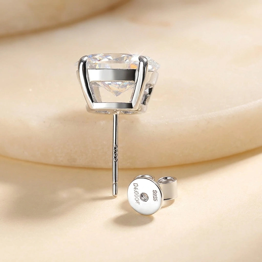 Oval cut moissanite stud earring with S925 stamp and engraved push back - Sensitive Stones