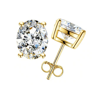 Oval cut moissanite stud earrings, 18K white gold plated 925 sterling silver pair - Sensitive Stones