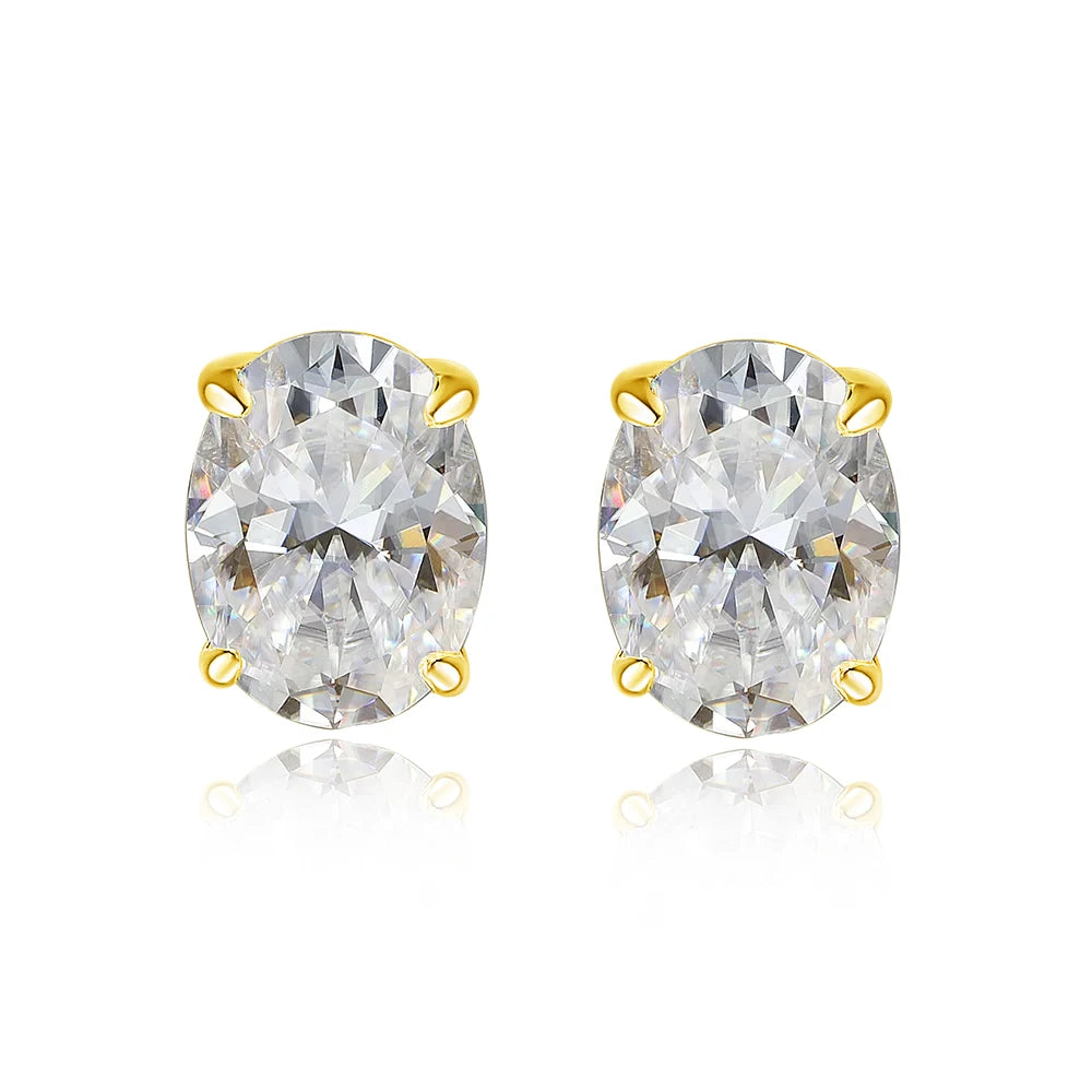 Oval cut moissanite stud earrings, 18K yellow gold plated 925 sterling silver pair - Sensitive Stones