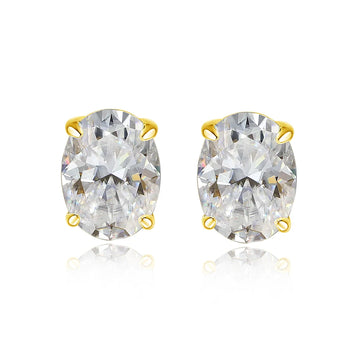 Oval cut moissanite stud earrings, 18K yellow gold plated 925 sterling silver pair - Sensitive Stones