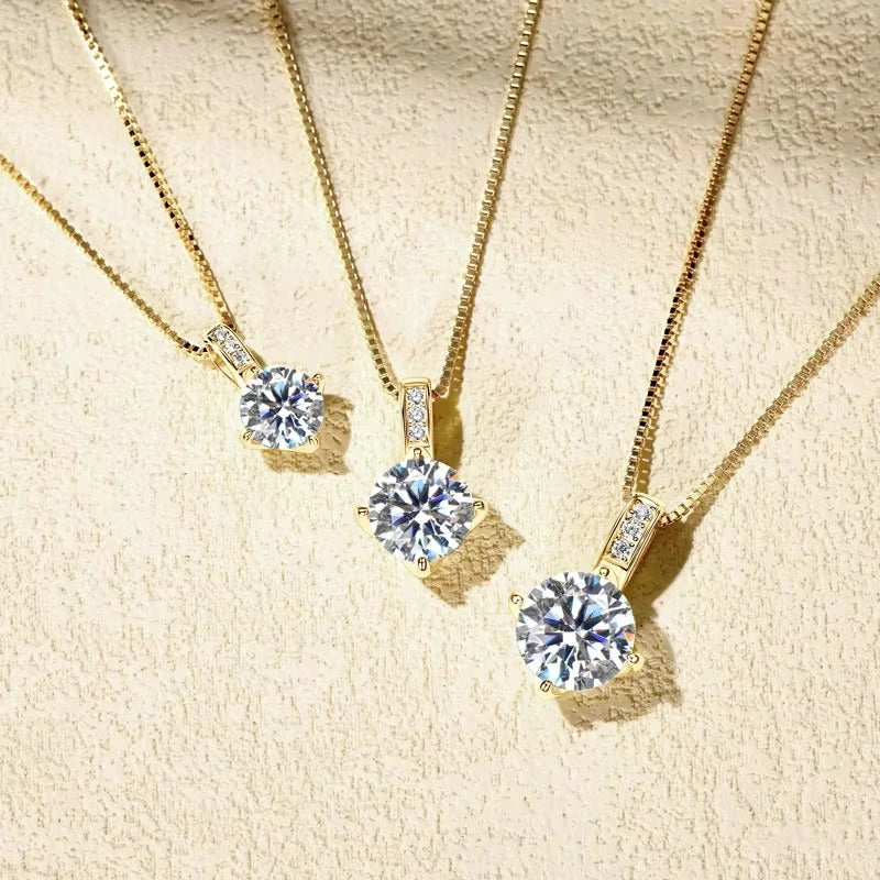 Celeste Pavé Solitaire Moissanite Necklace in 925 sterling silver and 14k gold plating - Sensitive Stones 