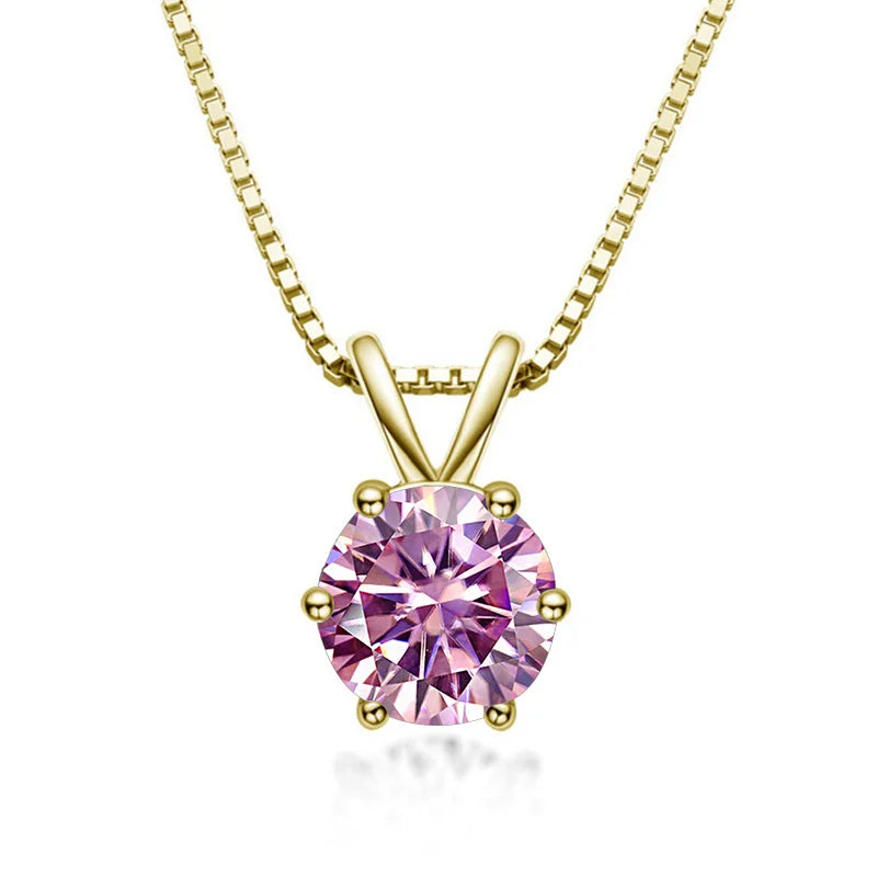 Pink moissanite solitaire pendant necklace 925 sterling silver 18K yellow gold plated 6 prong - Sensitive Stones