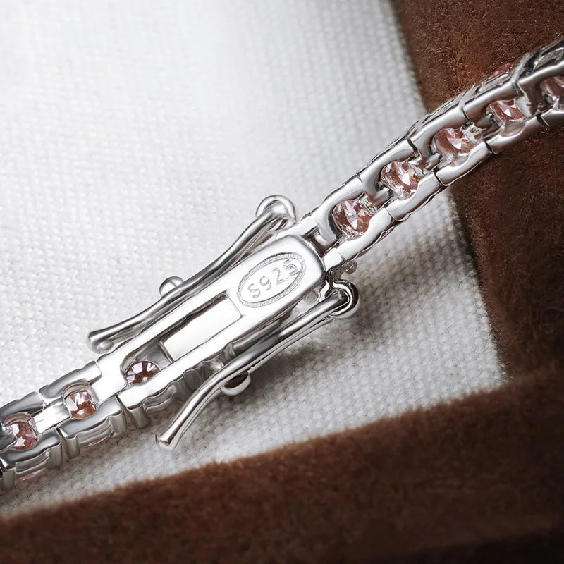 Close-up of S925 sterling silver clasp on Pink Moissanite Tennis Bracelet with secure lock | Sensitive Stones
