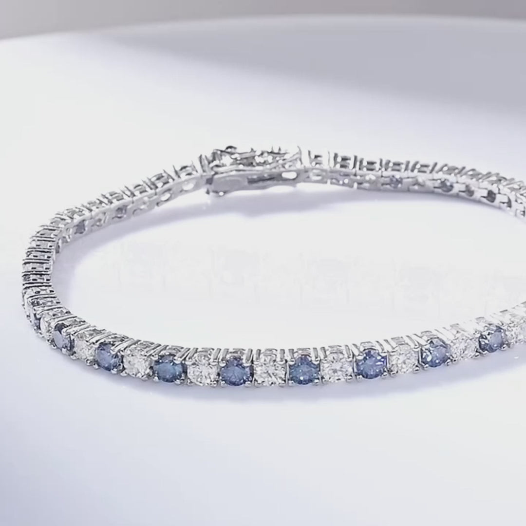 Blue Moissanite Tennis Bracelet For Men and Women | 18K White Gold Plated S925 Silver - Sensitive Stones