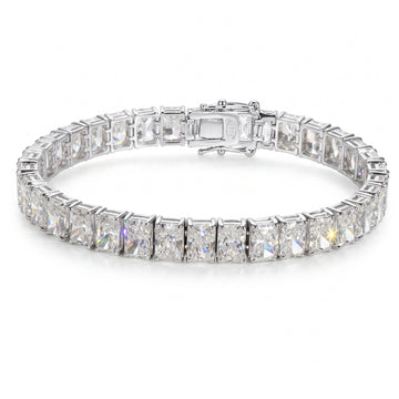 Radiant cut moissanite tennis bracelet in 925 sterling silver with 5x3mm east-west set stones and a box clasp