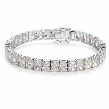 Radiant cut moissanite tennis bracelet in 925 sterling silver with 5x3mm east-west set stones and a box clasp - Sensitive Stones