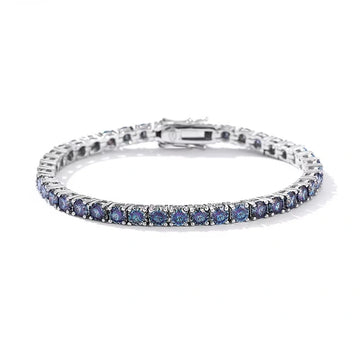 Rainbow blue moissanite tennis bracelet 4mm round-cut stones in 925 sterling silver 4-prong setting – Sensitive Stones