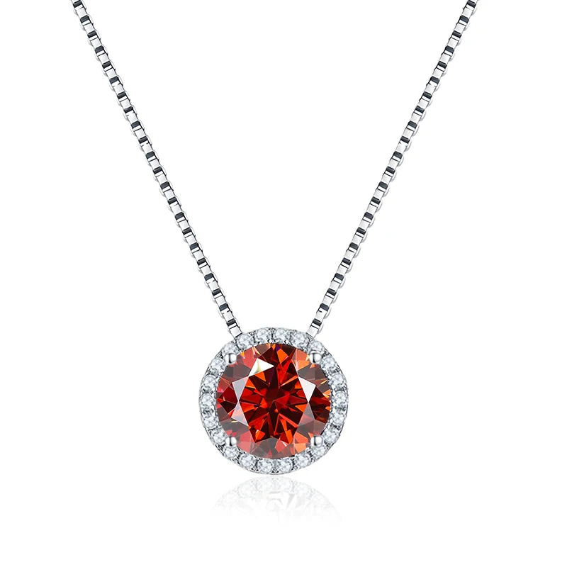 Red moissanite halo pendant necklace 925 sterling silver white gold plated - Sensitive Stones