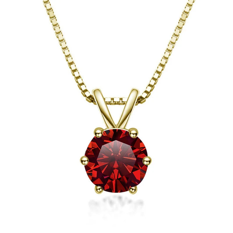 Red moissanite solitaire pendant necklace 925 sterling silver 18K yellow gold plated 6 prong - Sensitive Stones