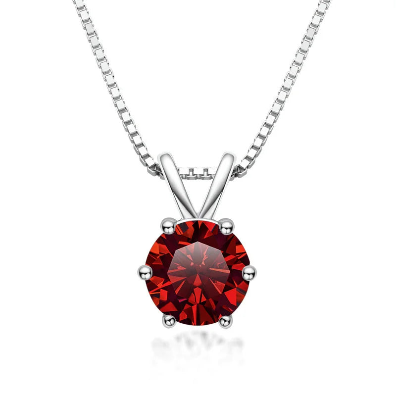 Red moissanite solitaire pendant necklace 925 sterling silver 18K white gold plated 6 prong - Sensitive Stones