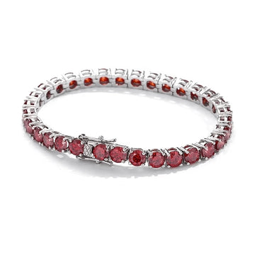 Red moissanite tennis bracelet on a white background, showcasing full fiery line – Sensitive Stones