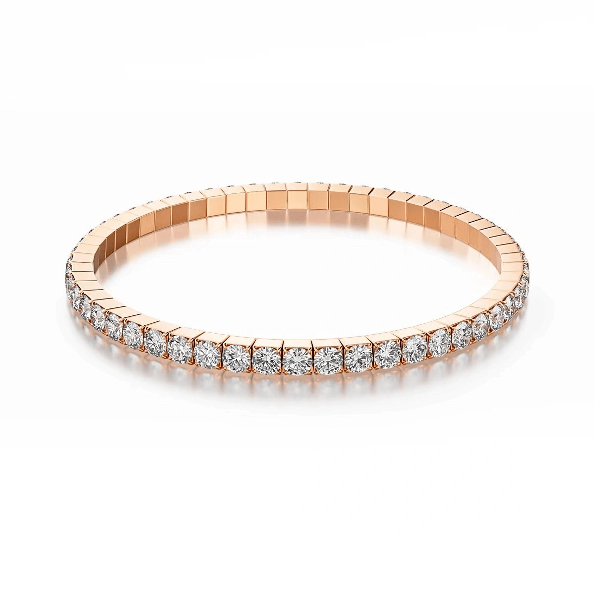 Rose gold elastic moissanite tennis bangle bracelet with round D color VVS1 stones in 925 sterling silver - Sensitive Stones