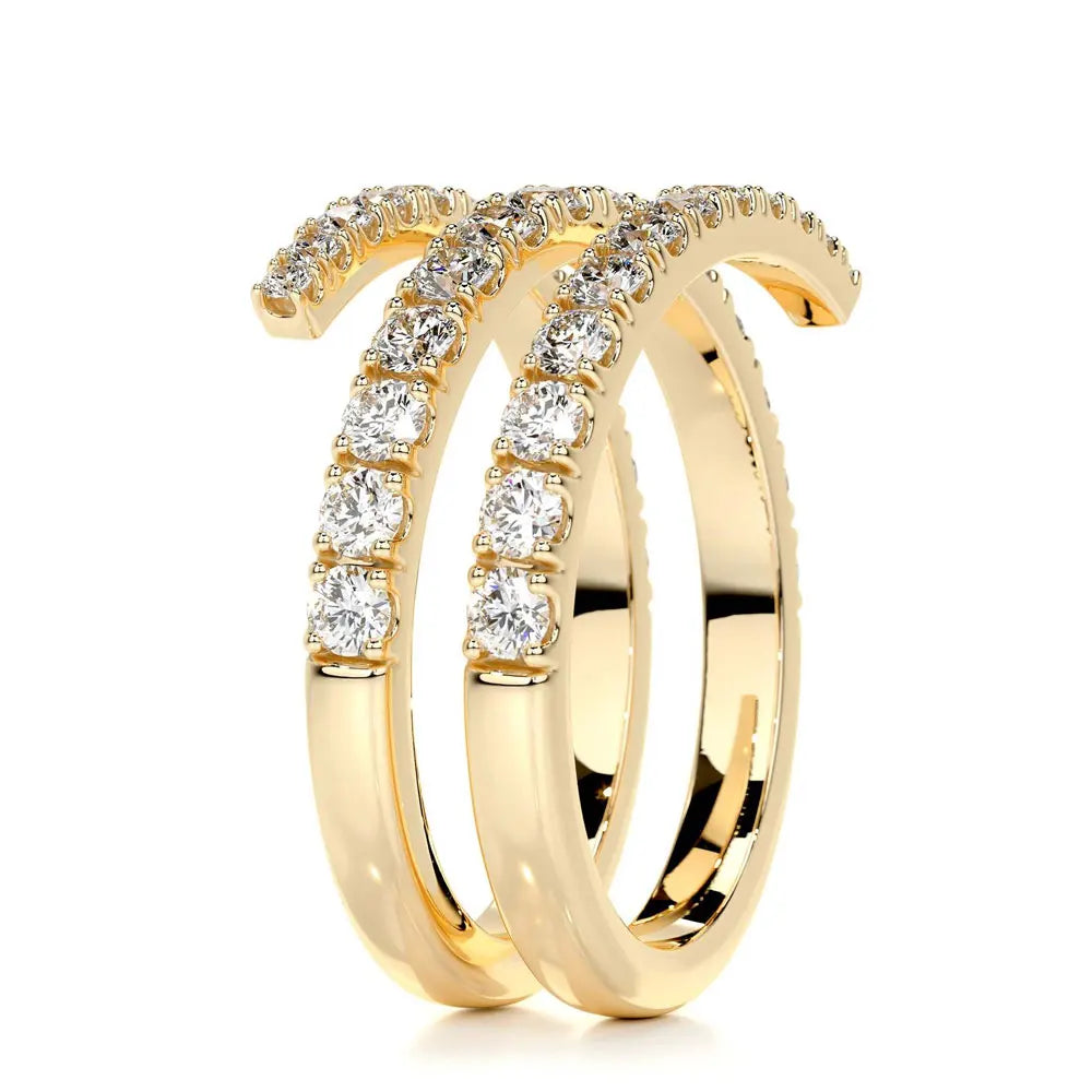 Side view of moissanite wrap ring angle shot  set in 925 silver and 18K gold finish, prong set round stones - Sensitive Stones