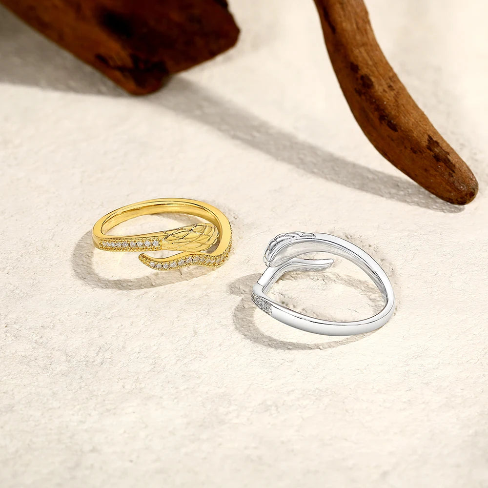 Snake Half Eternity Moissanite Rings in yellow and white gold shown together - Sensitive Stones