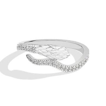 Snake Half Eternity Moissanite Ring in 18K white gold over 925 sterling silver, front view - Sensitive Stones