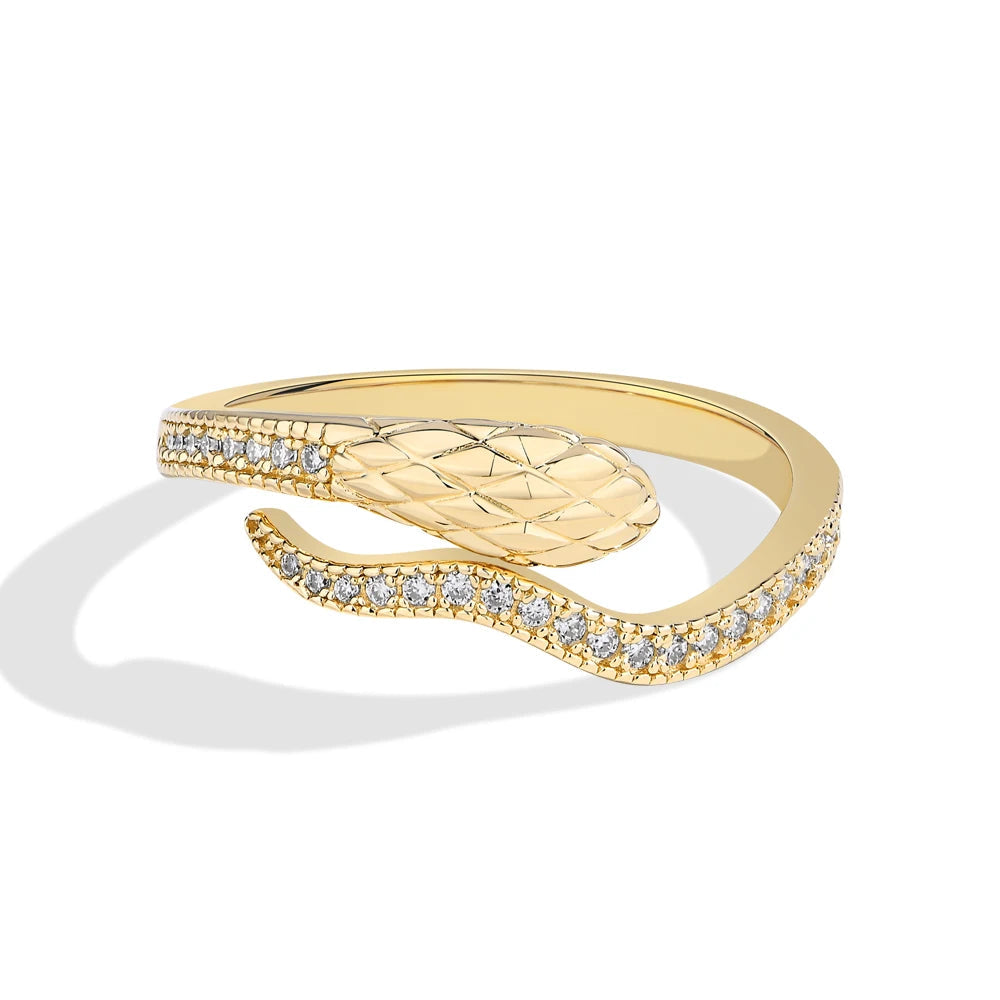 Snake Half Eternity Moissanite Ring in 18K yellow gold over 925 sterling silver, front view - Sensitive Stones