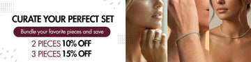 Spring Refresh bundle promotion at Sensitive Stones. Curate your perfect set of moissanite jewelry and save: 2 pieces 10% off, 3 pieces 15% off. Features moissanite ring, tennis bracelet, and tennis necklace.