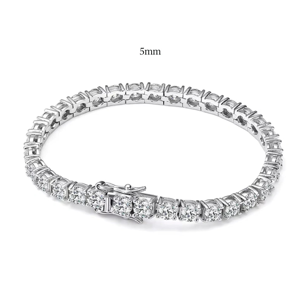 5mm statement moissanite tennis bracelet in 18K white gold with box clasp, claw set round D Color VVS1 stones - Sensitive Stones