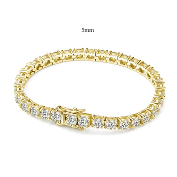5mm statement moissanite tennis bracelet in 18K yellow gold with box clasp, claw set round D Color VVS1 stones - Sensitive Stones